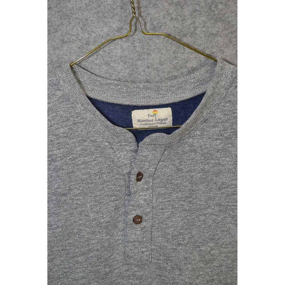 Marine Layer Shirt Mens Medium Gray Long Sleeve Henley Cotton Blend Made USA - Picture 5 of 16